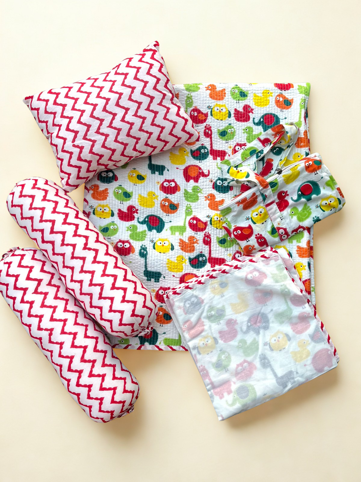 Colourful Animal Design Hand Block Printed - Pure Organic Mulmul Baby Bedding