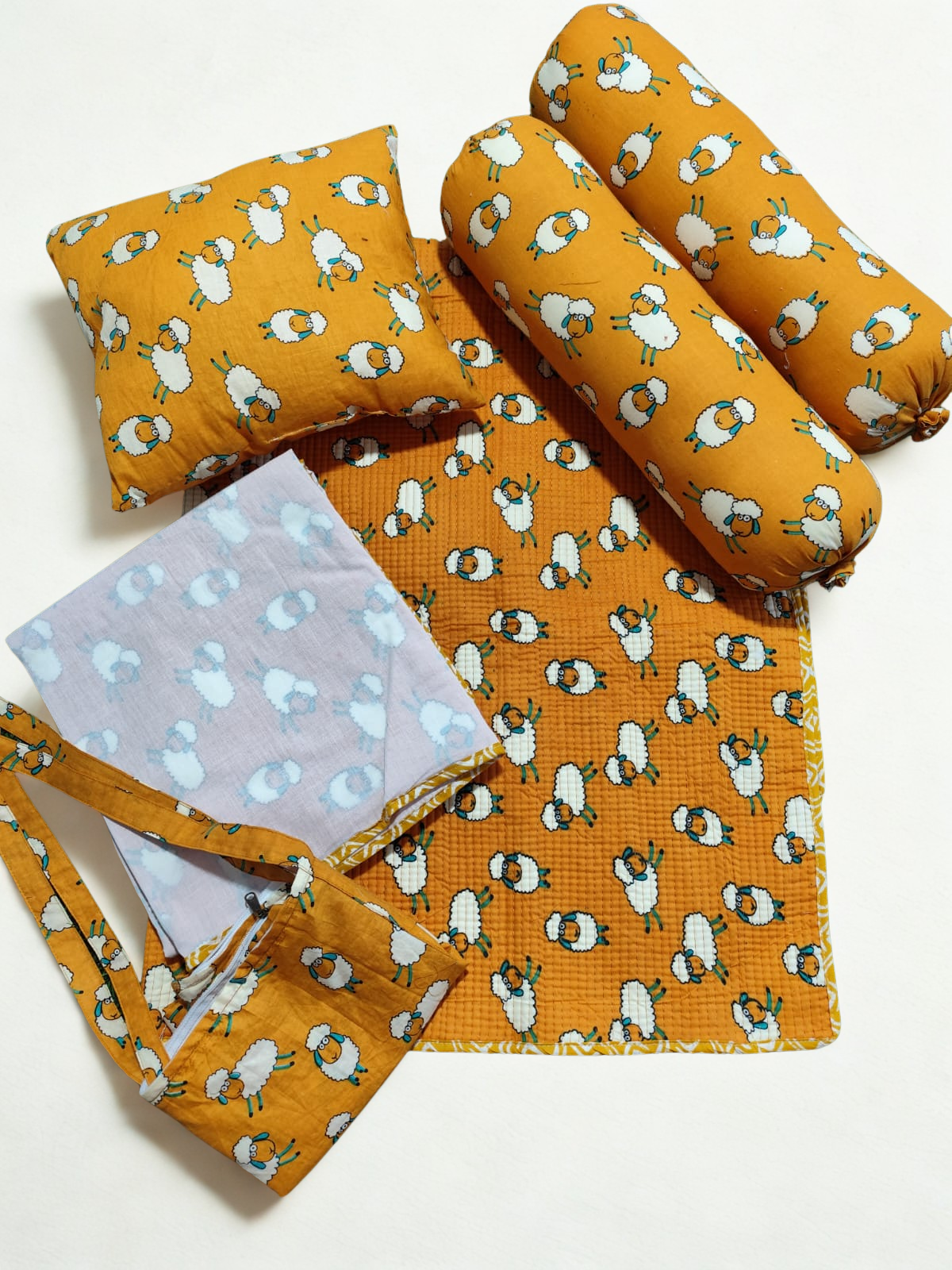 Cute Sheep Hand Block Printed - Pure Organic Mulmul Baby Bedding