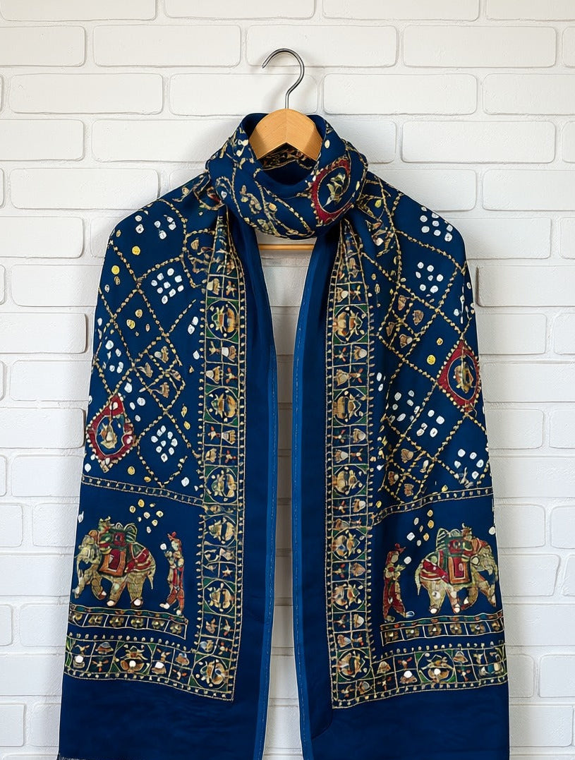 Modal Silk with Bandhini, embroidery and heavy Mirror Work.