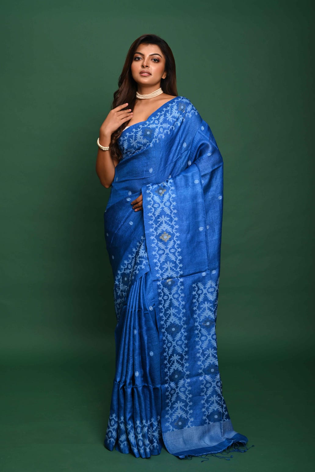 Pure Gachi Tussar Jamdani Saree – Handwoven Elegance from West Bengal