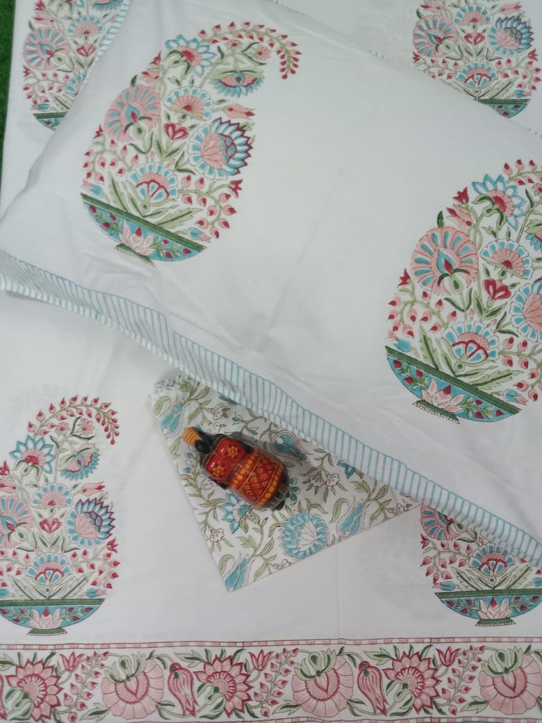 IDAA HAND BLOCK PRINTED BEDSHEETS - 90 x 108 ; 300TC PREMIUM QUALITY