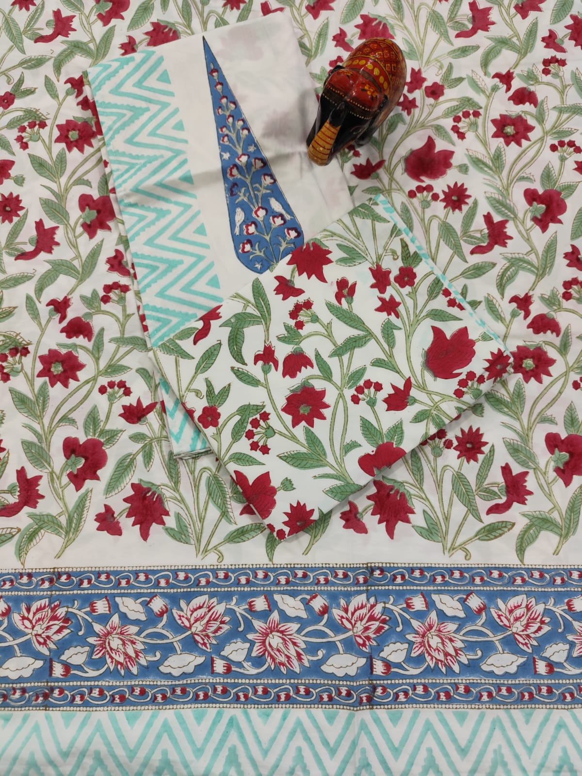 IDAA RED ZAAL HAND BLOCK PRINTED BEDSHEETS - 90 x 108 ; 300TC PREMIUM QUALITY