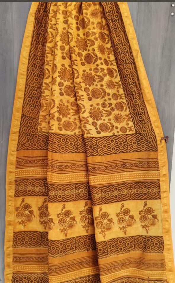 Peela Phool-Vanaspati Maheswari Collection Dabu Print of Bagru