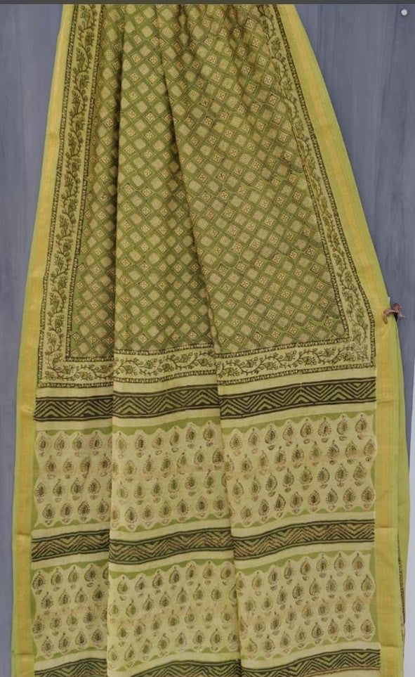 Hari Patti-Vanaspati Maheswari Collection Dabu Print of Bagru