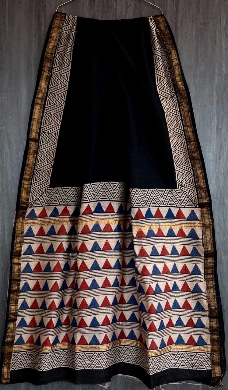 IDAA MAHESWARI SILK HAND CRAFTED -HAND BLOCK PRINTED WITH ZARI BIDAA MAHESWARI SILK HAND CRAFTED -HAND BLOCK AJRAKH T WITH ZARI BOARDER AND BEAUTIFUL PATTERNED PALLU