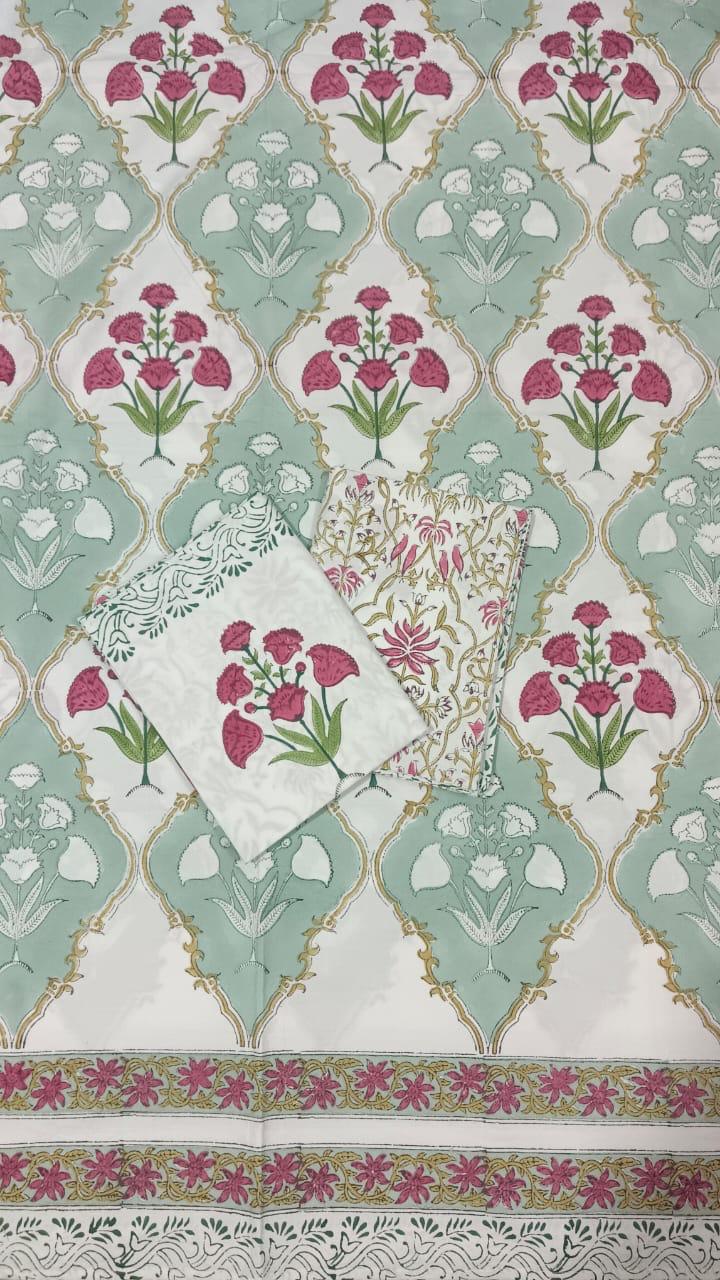 HAND BLOCK PRINTED BEDSHEETS - 90 x 108 ; 300TC PREMIUM QUALITY