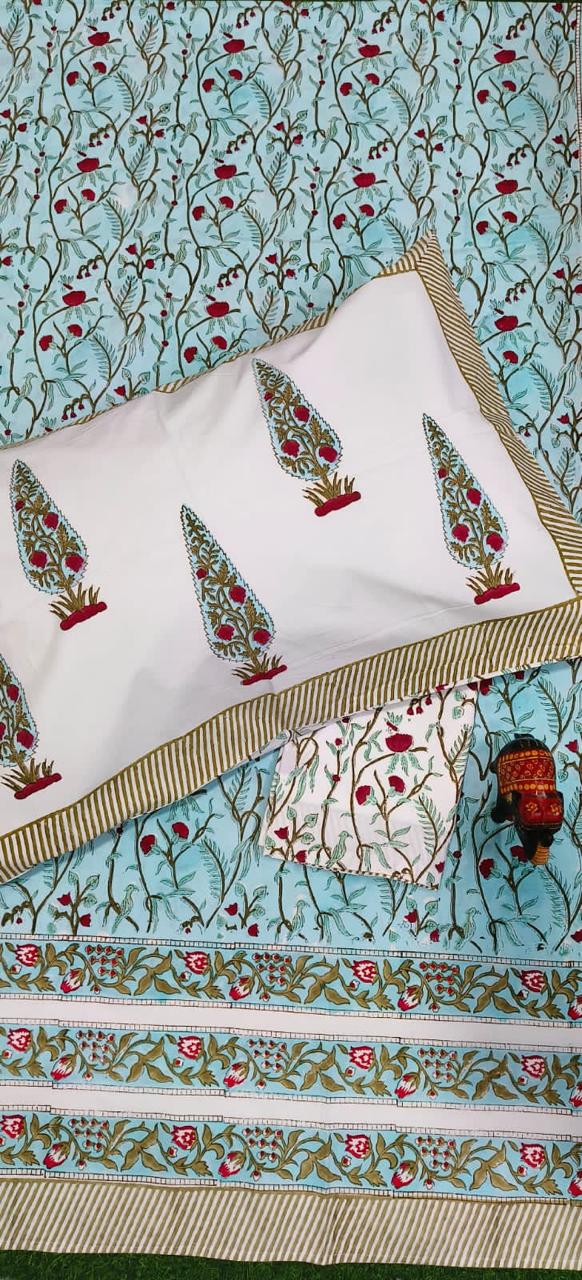 HAND BLOCK PRINTED BEDSHEETS - 90 x 108 ; 300TC PREMIUM QUALITY