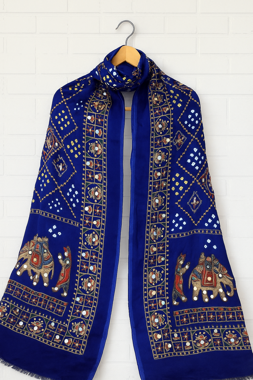 Modal Silk with Bandhini, embroidery and heavy Mirror Work.