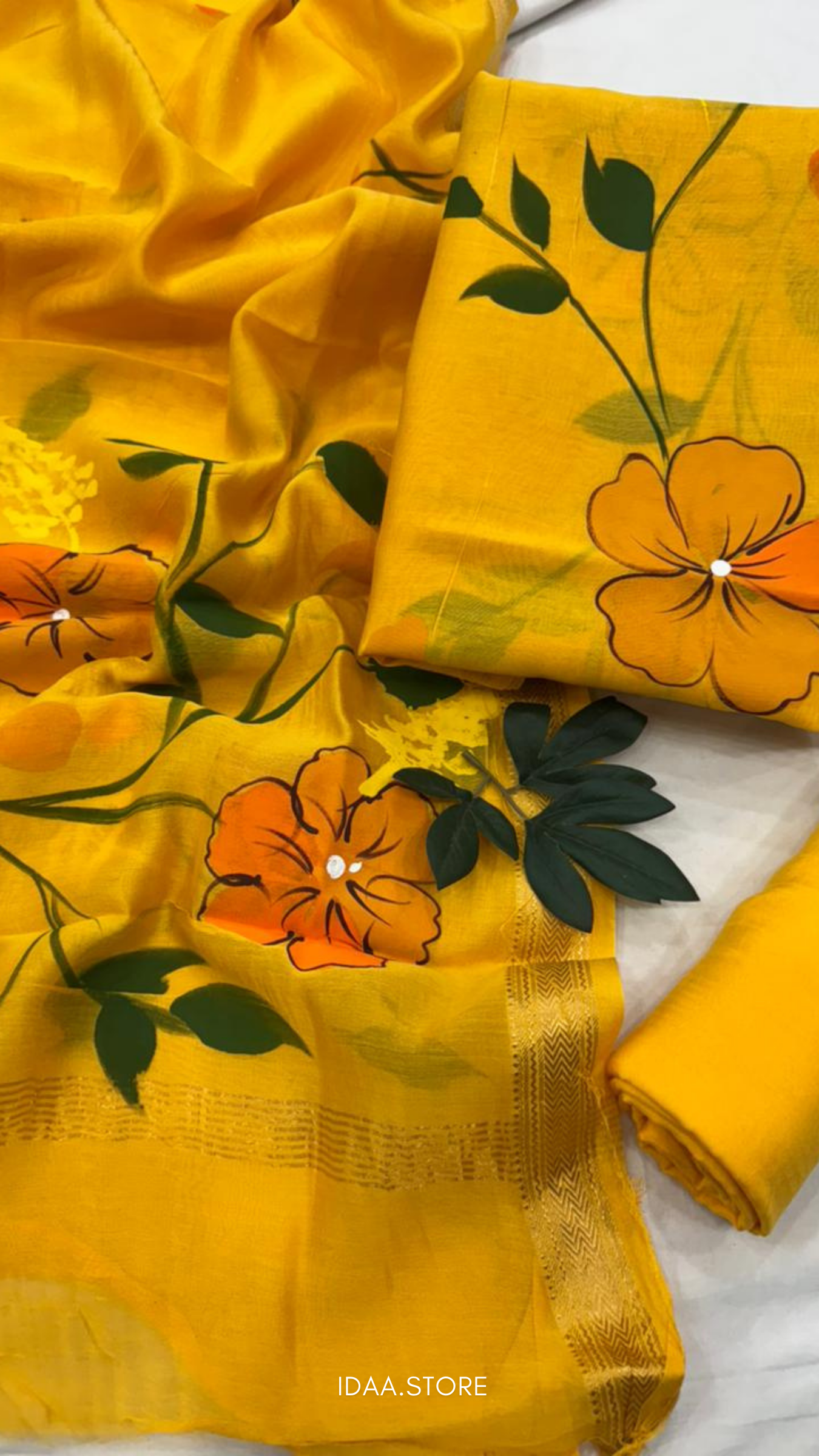 3-Piece Maheshwari Silk Suit Set – Hand Block Printed in Bagru