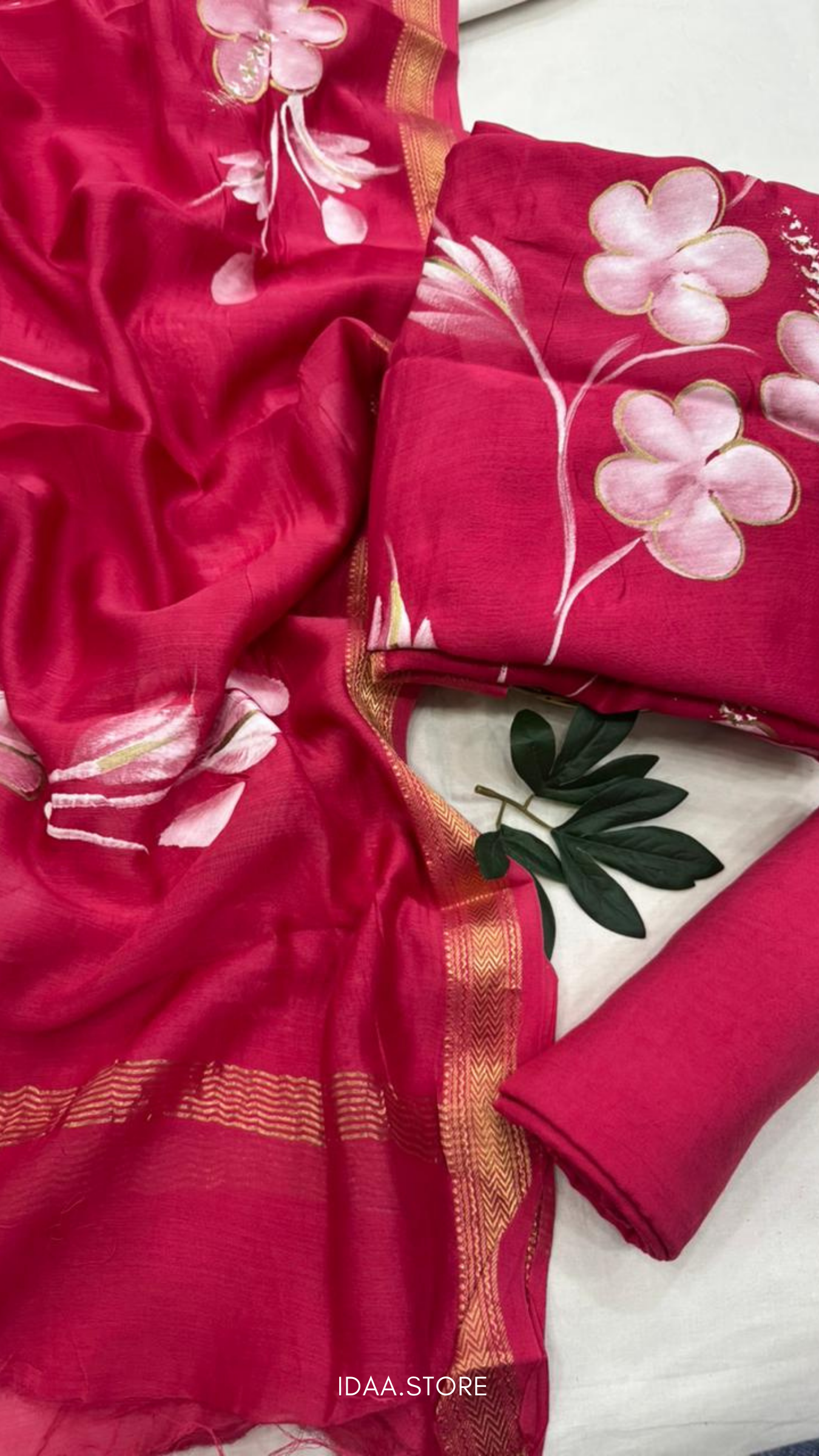 3-Piece Maheshwari Silk Suit Set – Hand Block Printed in Bagru