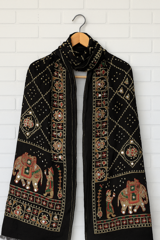 Modal Silk with Bandhini, embroidery and heavy Mirror Work.