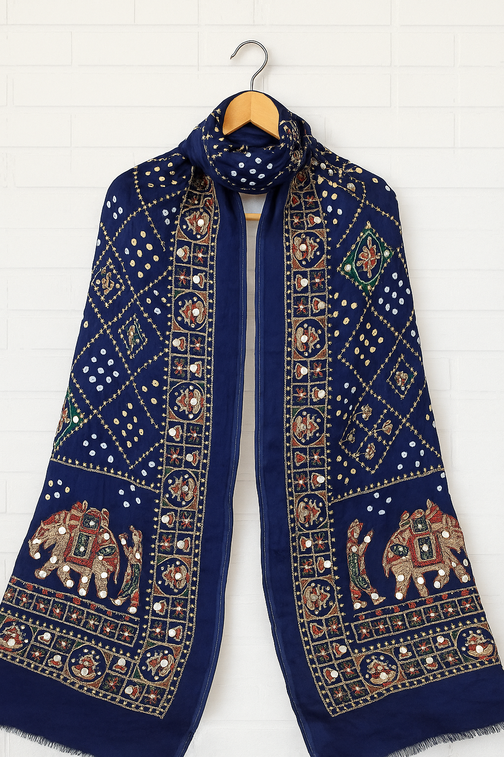 Modal Silk with Bandhini, embroidery and heavy Mirror Work.