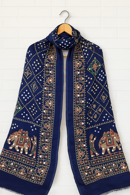 Modal Silk with Bandhini, embroidery and heavy Mirror Work.