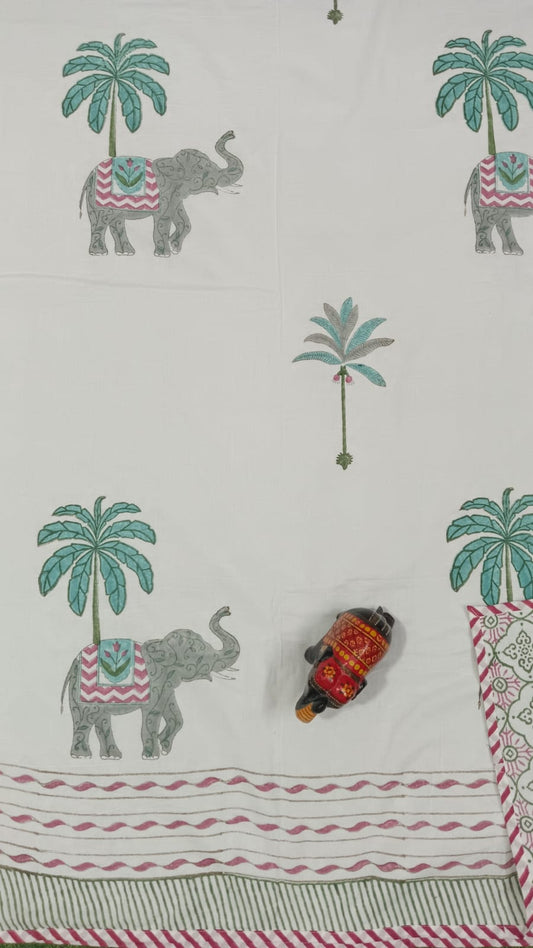 Elephant Print Premium Reversible Mulmul Dohars – Handblock Printed in Rajasthan