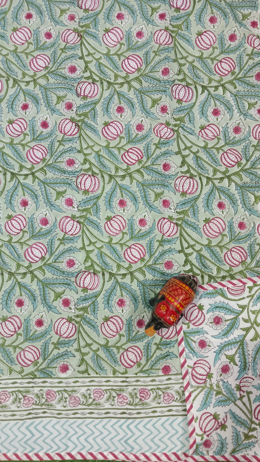 Green Premium Reversible Mulmul Dohars – Handblock Printed in Rajasthan