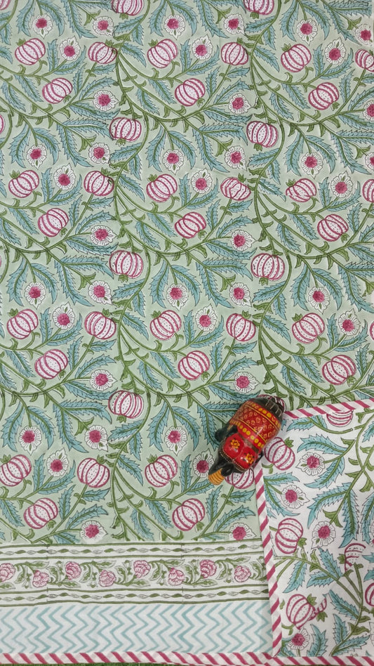 Green Premium Reversible Mulmul Dohars – Handblock Printed in Rajasthan