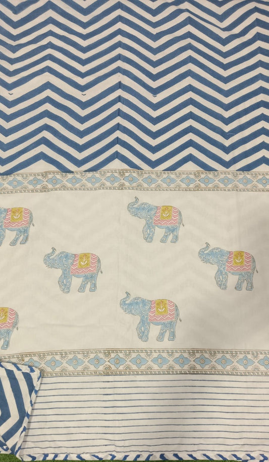 Zig-Zag Patterned Premium Reversible Mulmul Dohars – Handblock Printed in Rajasthan