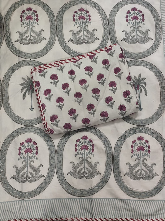 Scattered Rose Pure Handblock Printed Premium Reversible Dohars – Soft Mulmul from the Heart of Rajasthan