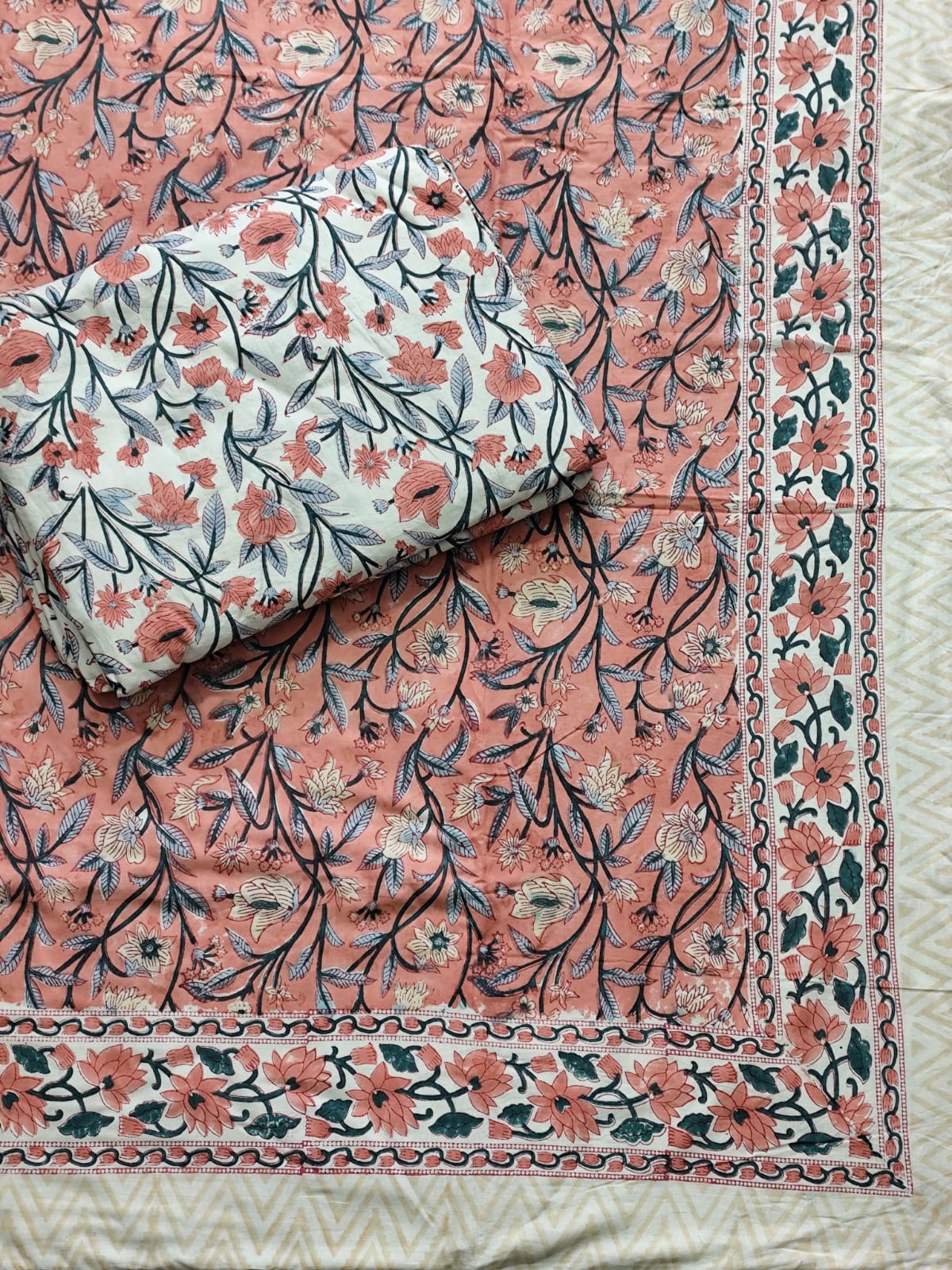 Peach Zaal Pure Handblock Printed Premium Dohars – Soft Mulmul from the Heart of Rajasthan