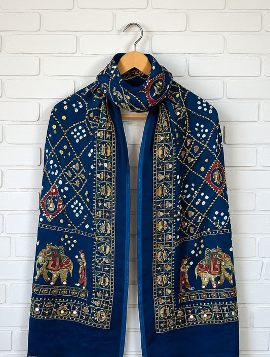 Modal Silk with Bandhini, embroidery and heavy Mirror Work.