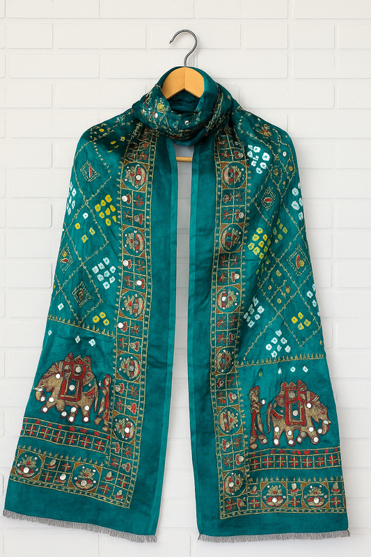 Modal Silk with Bandhini, embroidery and heavy Mirror Work.