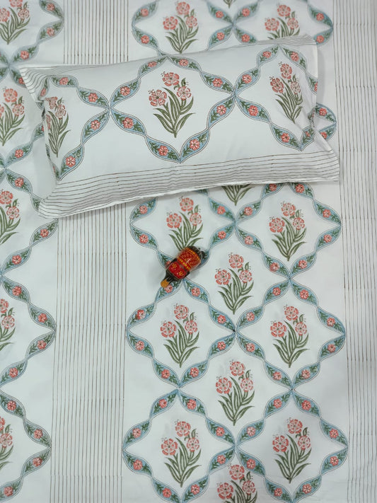 IDAA HAND BLOCK PRINTED BEDSHEETS - 90 x 108 ; 300TC PREMIUM QUALITY