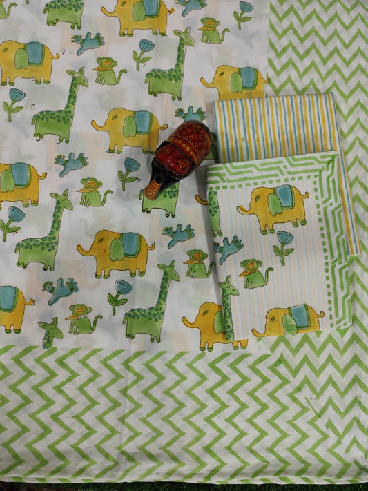 IDAA ELEPHANT PRINTS HAND BLOCK PRINTED BEDSHEETS - 90 x 108 ; 300TC PREMIUM QUALITY