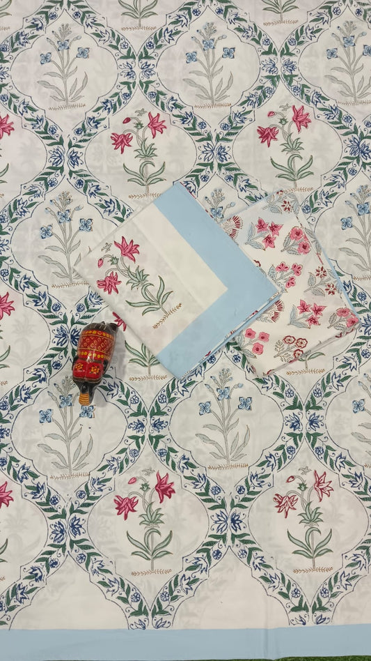 IDAA ZIGZAG FLORAL HAND BLOCK PRINTED BEDSHEETS - 90 x 108 ; 300TC PREMIUM QUALITY