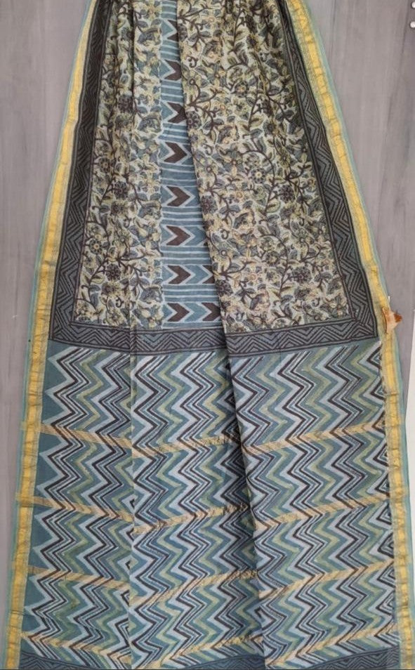⁠Blue sunheri - Vanaspati Maheswari Collection Dabu Print of Bagru