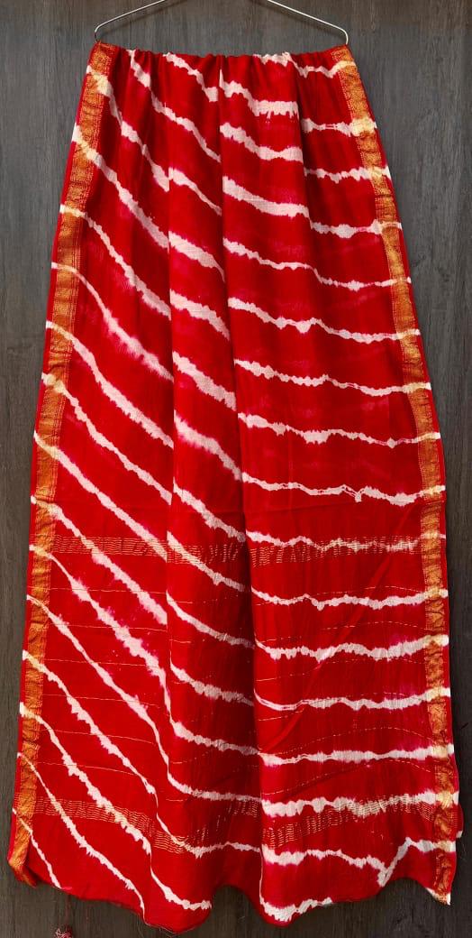IDAA MAHESWARI SILK HAND CRAFTED - RED LEHERIYA WITH ZARI BOARDER