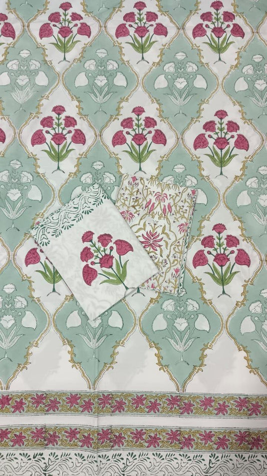 HAND BLOCK PRINTED BEDSHEETS - 90 x 108 ; 300TC PREMIUM QUALITY