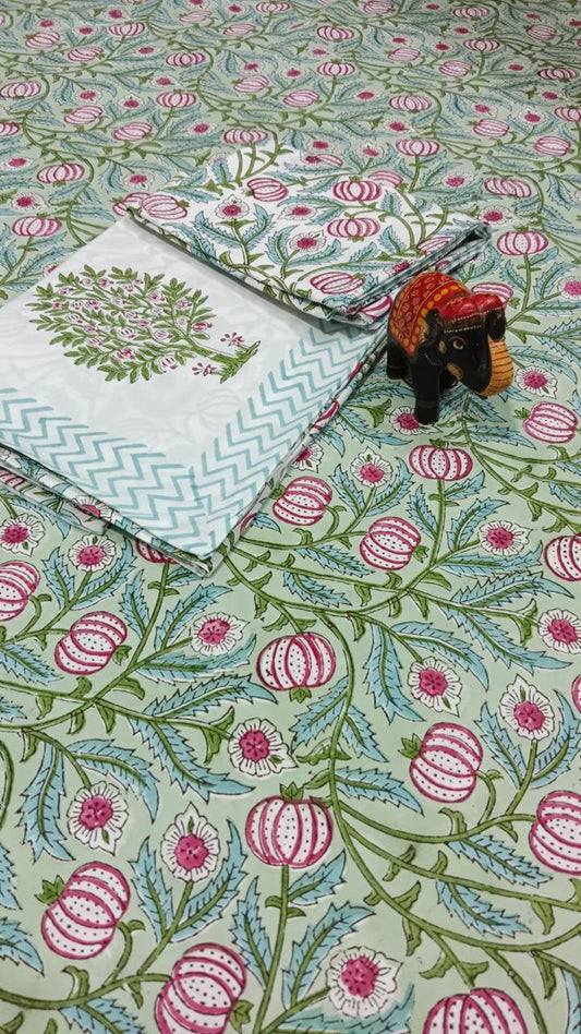 HAND BLOCK PRINTED BEDSHEETS - 90 x 108 ; 300TC PREMIUM QUALITY
