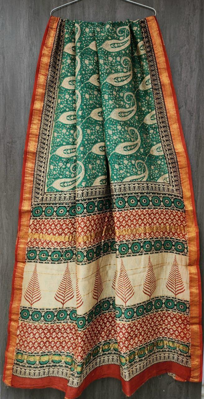 IDAA MAHESWARI SILK HAND CRAFTED -HAND BLOCK PRINTED WITH ZARI BOARDER AND BEAUTIFUL PATTERNED PALLU