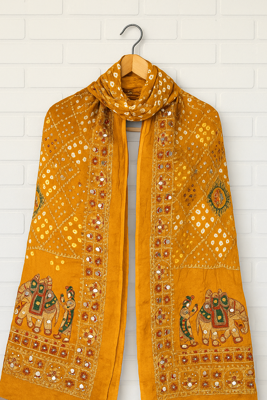 Modal Silk with Bandhini, embroidery and heavy Mirror Work.