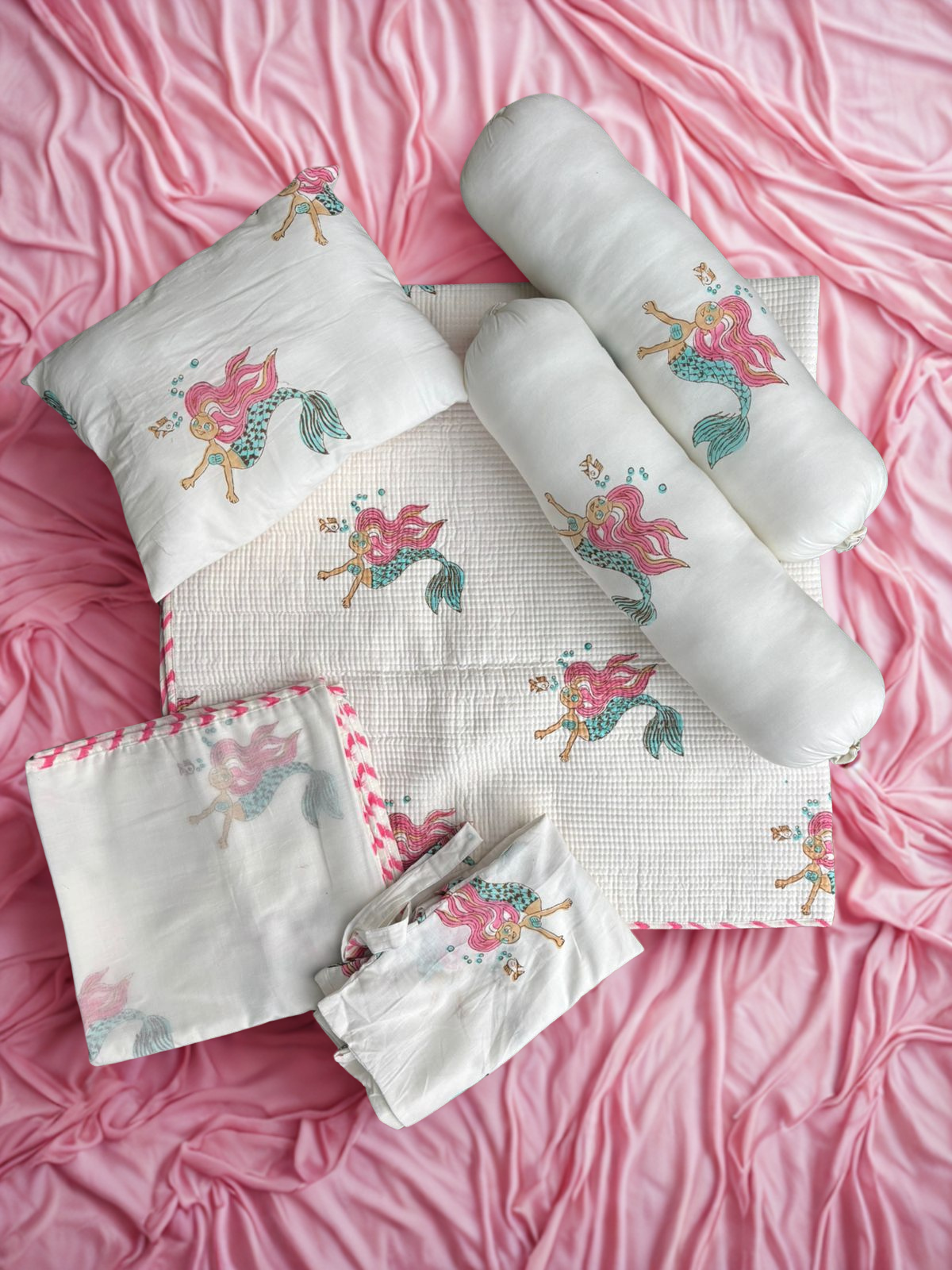 Unicorn Hand Block Printed - Organic Mulmul Baby Bedding Set