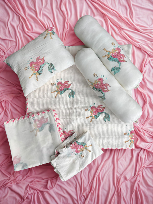 Unicorn Hand Block Printed - Organic Mulmul Baby Bedding Set