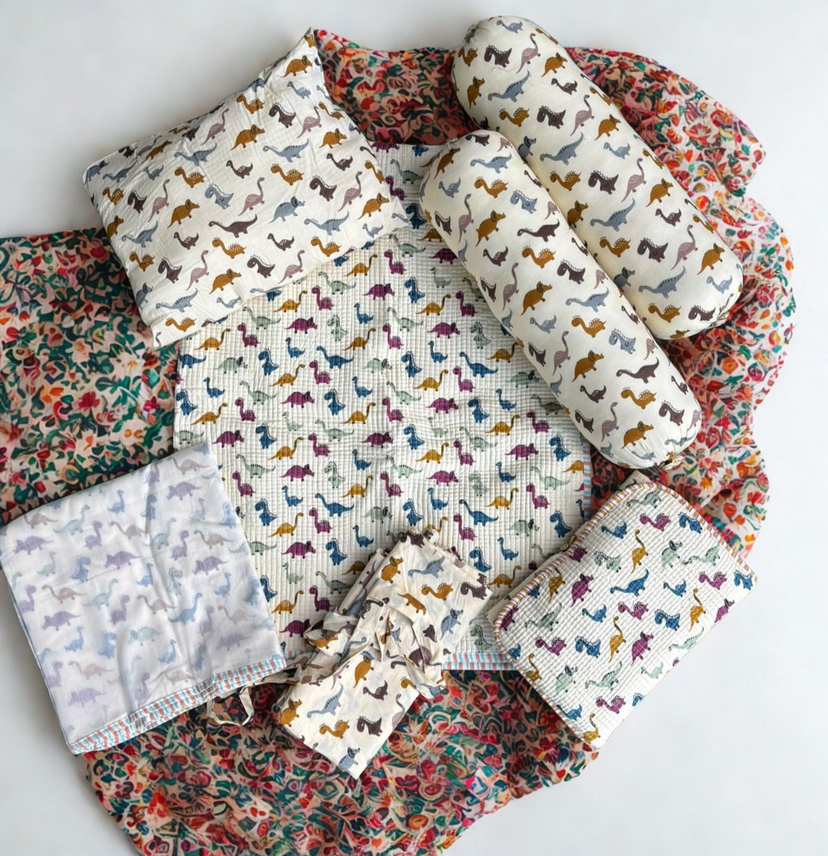 Dianosaur Hand Block Printed - Pure Organic Mulmul Baby Bedding