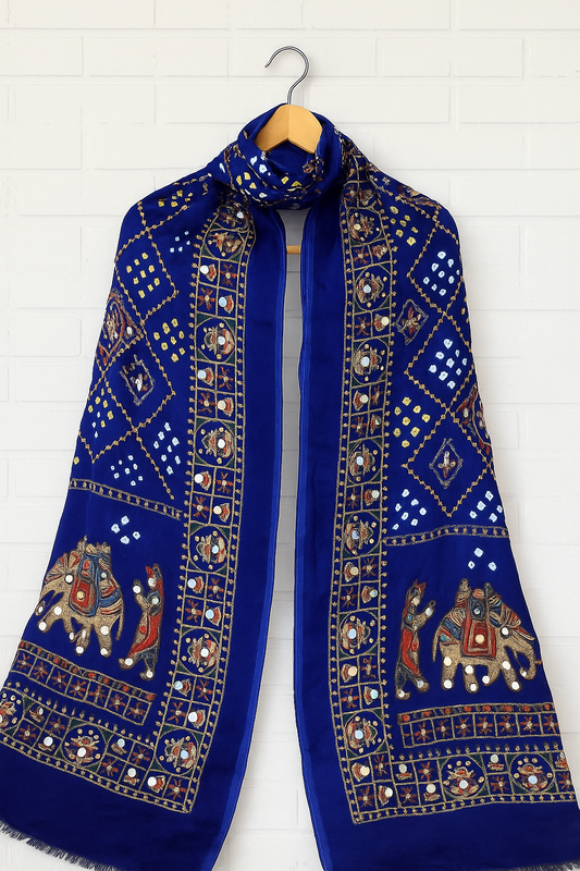 Modal Silk with Bandhini, embroidery and heavy Mirror Work.